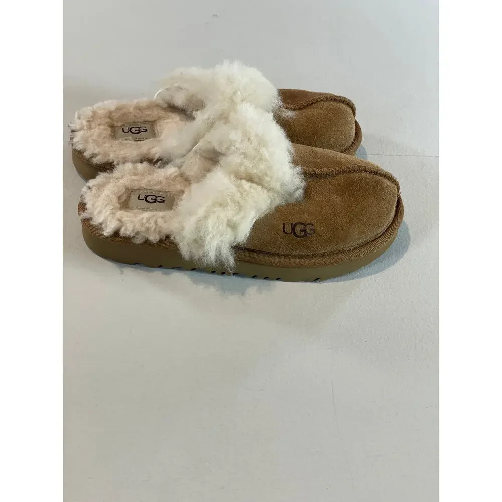UGG Youth Slippers Suede Shearling Lined Platform Sole Size 13 Tan